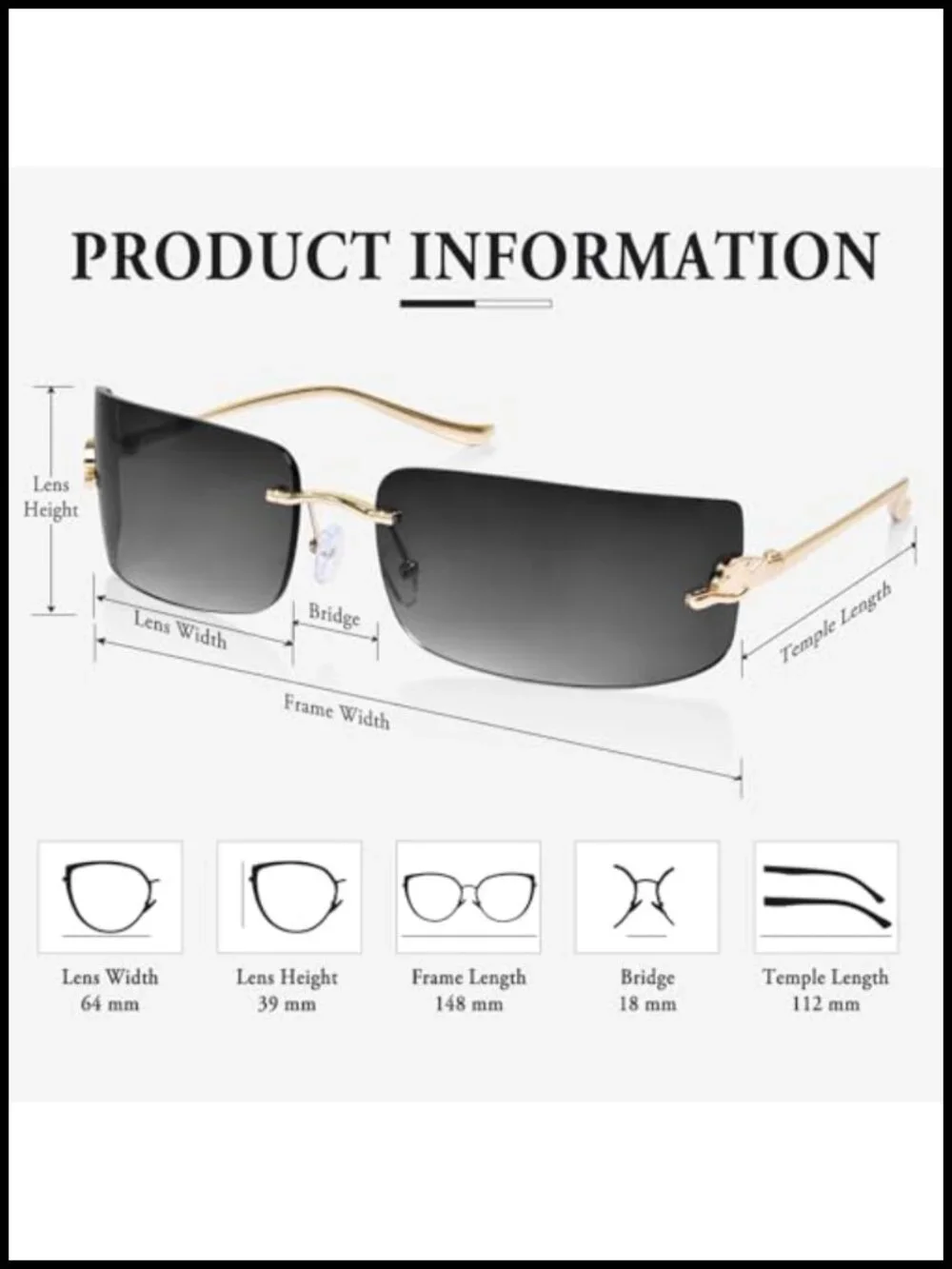 Rimless Retro Metal Sunglasses UV400 Protection Y2K Style